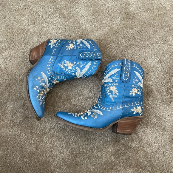 Dingo Primrose Western Embroidered Leather Cowgirl Boots Blue - Picture 1 of 6